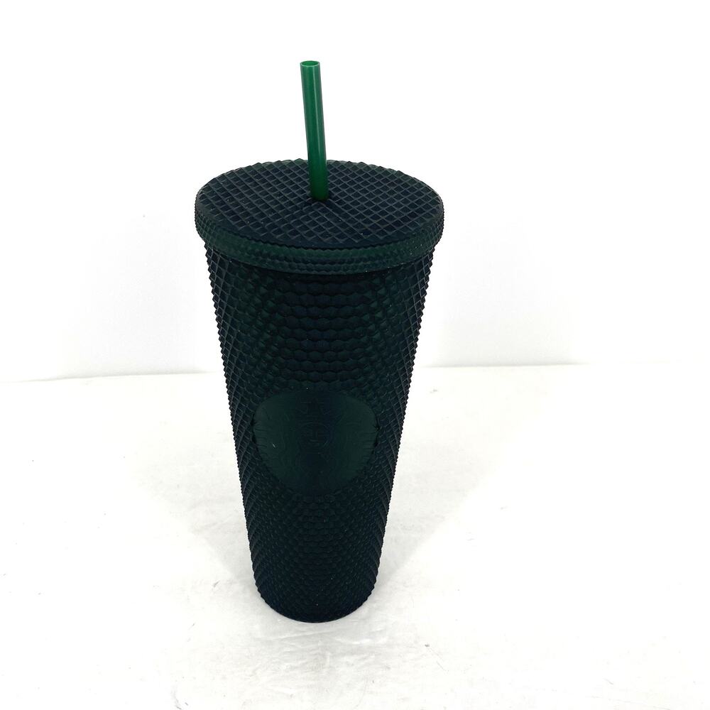 Starbucks Studded Tumbler 24oz Dark Green Matte Cold Cup Lid Straw